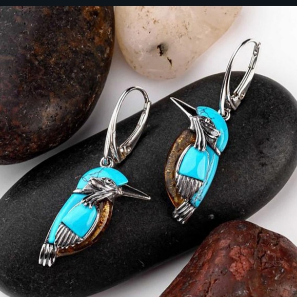 Jewelry - HP!! NWT Adorable Boho Silver & Blue Bird Earrings!!
